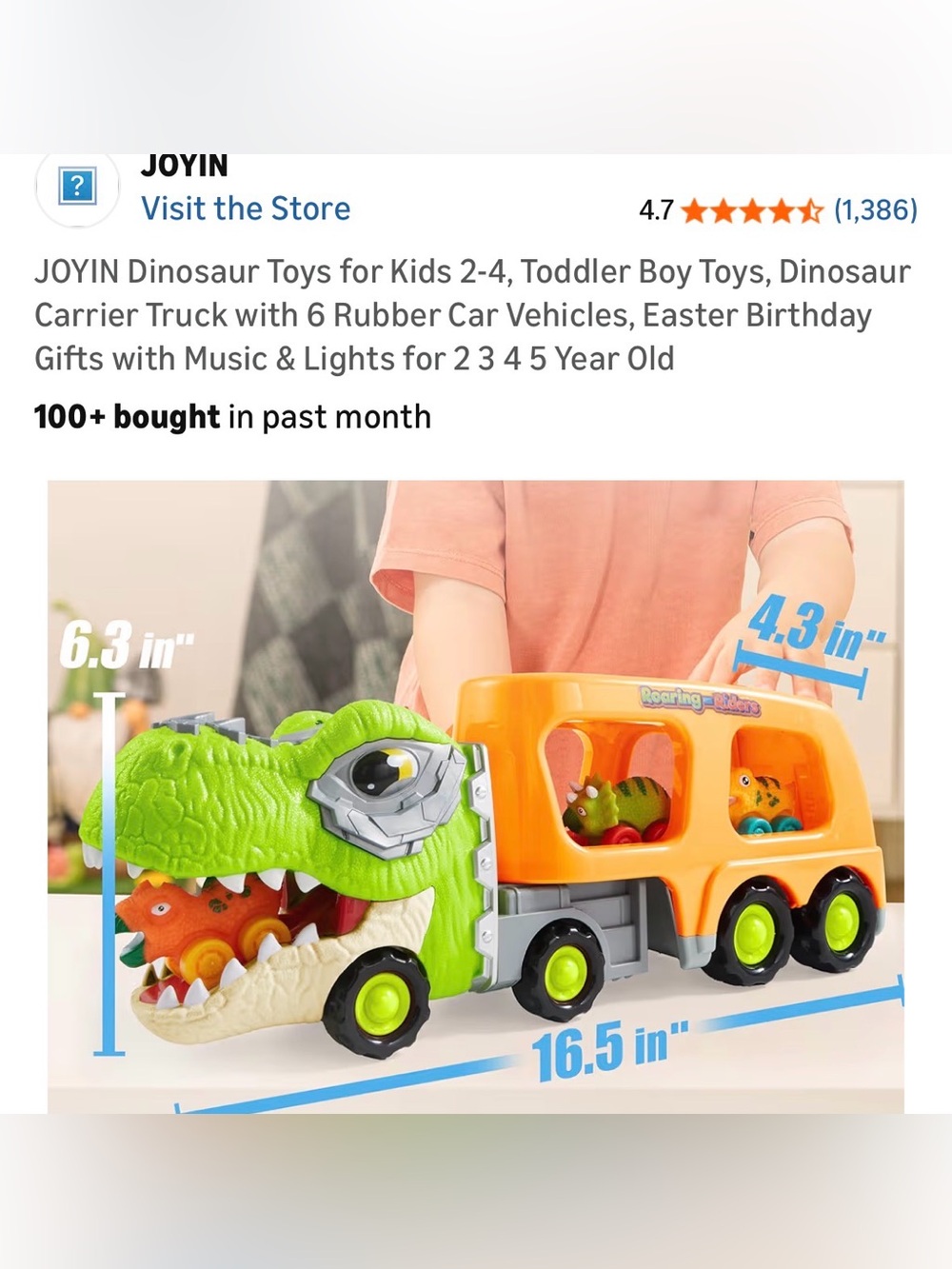 Green & Orange Dinosaur Transport Truck Toy for Kids